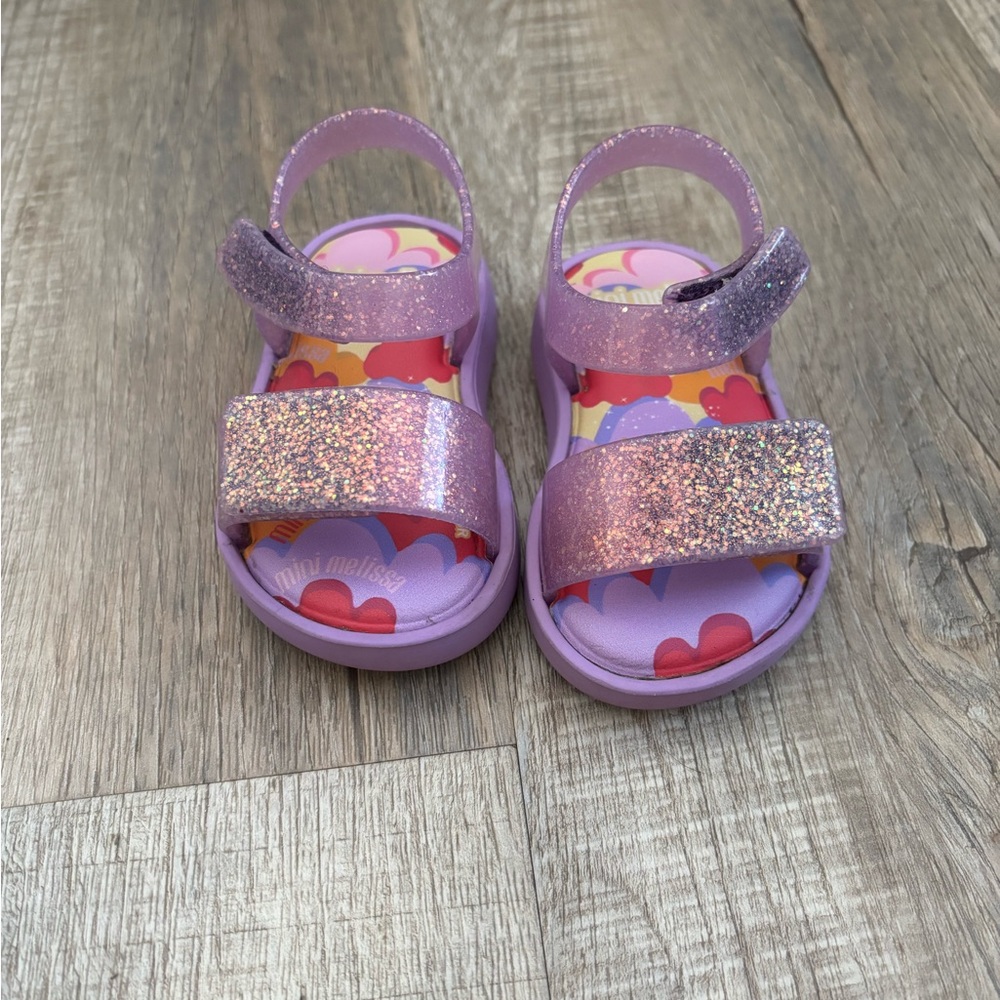 Mini Melissa Glitter Purple Print Toddler Sandals